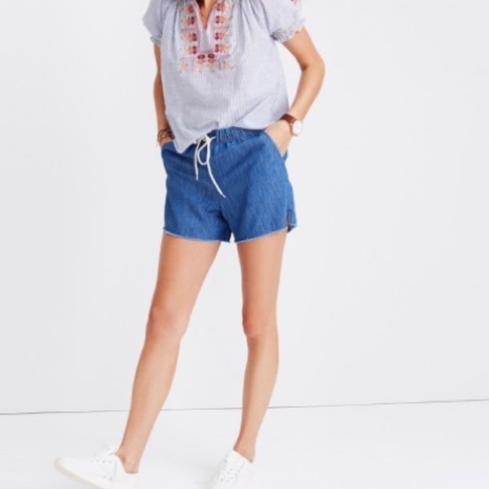 Madewell Pull On Chambray Raw Hem Shorts